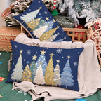 AACORS Christmas Pillow Covers 12X20 Set of 2,Watercolor Christmas Tree Stars Decoration Holiday Farmhouse Winter Pillow Case for Sofa Couch Decor（Blue） AA608-12-2