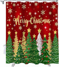 Christmas Shower Curtain, Merry Christmas Shower Curtains Set with Hooks, Gold Star Xmas Tree Snowflakes Waterproof Bathroom Curtains Xmas Holiday Decor Home Accessories,72 X 84 Inch Extra Long