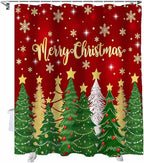 Vandarllin Christmas Shower Curtain, Merry Christmas Shower Curtains Set with Hooks, Gold Star Xmas Tree Snowflakes Waterproof Bathroom Curtains Xmas Holiday Decor Home Accessories,Stall Long 36 X 78