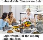 Grey Cups and Plates Sets for Kitchen Plates and Bowls Set, Dishware Sets for 8 Kids Plate Non Toxic Unbreakable and Lightweight,32pcs Halloween Plastic Dinnerware Set, Dishwasher and Microwave Safe