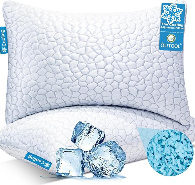 Cooling Bed Pillows for Sleeping, Shredded Memory Foam Pillows 2 Pack, Gel Pillows Standard Size Set of 2, Support Yet Soft Adjustable Pillow for Side, Back Sleepers Home and Dorm Essentials for Deco