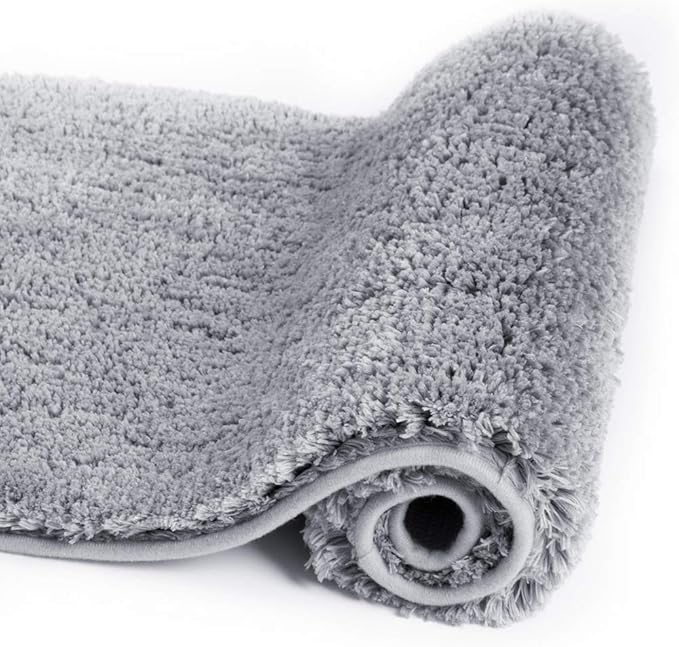 Walensee Bathroom Rug, Non Slip Bath Mat (16 x 24, Grey) Water Absorbent Soft Microfiber Shaggy Mat Machine Washable, Thick Plush Rugs for Shower