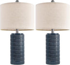 PoKat 23" Blue Table Lamps, Farmhouse Bedside Lamps for Bedroom Set of 2, Ceramic End Table Lamps for Living Room, Traditional Nightstand Desk Lamps, Medium
