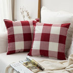 MIULEE Pack of 2 Christmas Farmhouse Checkers Buffalo Plaids Polyester Linen Soft Soild Square Porch Throw Pillow Covers Home Decor Cushion Case for Sofa Bedroom Outdoor 20 x 20 Inch Red and White