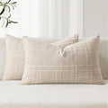 MIULEE Decorative Linen Check Lumar Throw Pillow Covers Neutral Farmhouse Vintage Christmas Pillow Covers 12x20 Set of 2 Boho Modern Home Decor for Sofa Couch Bedroom Cushion Natural Beige