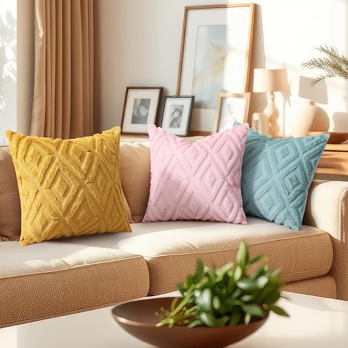 decorUhome Couch Throw Pillow Covers 18x18 Set of 2, Decorative Soft Plush Faux Wool Neutral Accent Pillow Covers for Bed Sofa Living Room, Light Teal