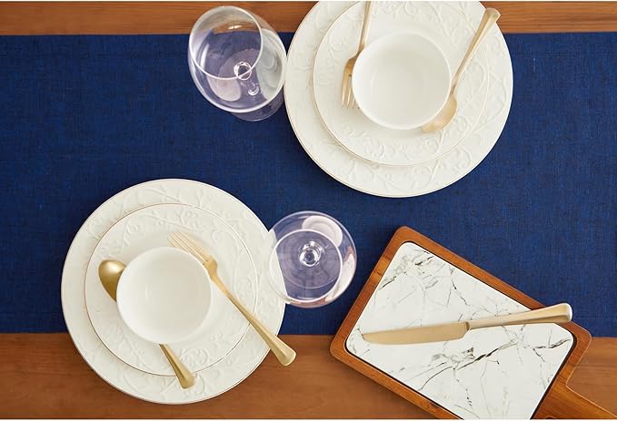 Solino Home Linen Royal Blue Table Runner 120 Inches Long - Athena, 100% Pure Linen Dining Table Runner 14 x 120 Inch for Christmas, Holiday