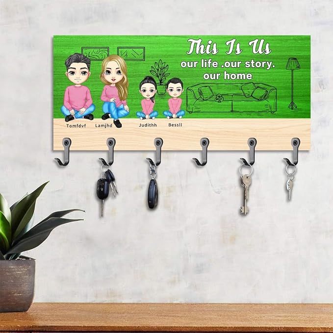 Personalized Sweet Home Key Holder Custom Name Wall Mounted Family Key Hooks Coat Rack for Entryway Hallway Home Decor Organizer Hanger Birthday Wedding Housewarming Gifts for Family Couple