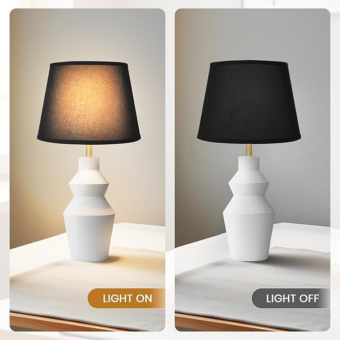 29.7" Modern Table Lamp, Single Farmhouse Rustic Bedside Lamp, White Cement lamp Base with Black Linen Shade, for Bedroom, Living Room Office Kids