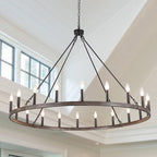 Wagon Wheel Chandelier 20-Light 48" Round Rustic Farmhouse Chandelier Light Fixture for High Ceiling Foyer Hallway Living Room Dining Room Kitchen Island