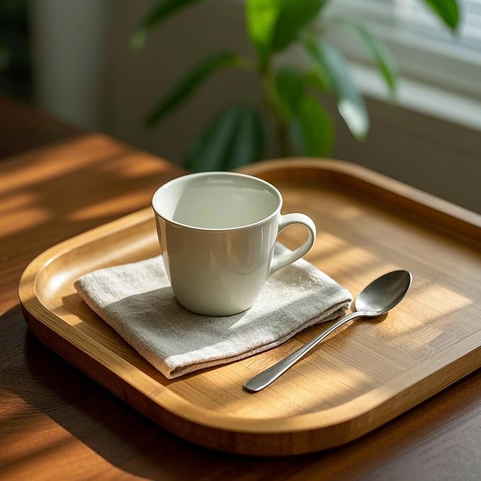 JOIKIT 3 Pack 10 Inch Bamboo Platter, Fine Polished Sqaure Wood Plates Bamboo Serving Tray for Holding Fruit, Bread, Cheese, Nut, Coffee, Tea, Plant Saucer