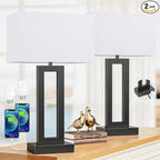 22" Tall Modern Living Room Lamps - Touch Bedside Lamps with USB C+A, 3 Way Dimmable for Bedroom End Tables Set of 2 (White & Black)