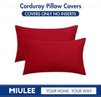 MIULEE Winter Pack of 2 Corduroy Pillow Covers 12 x 20 Inch Lumbar Christmas Throw Pillow Covers Red Pillowcases for Sofa Bedroom Couch