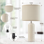 Luvkczc 24.8" Modern Ceramic Bedside Lamp Set of 2, 3 Color Temperature&Bulbs Included - Farmhouse Nightstand Lamps for Living Room Bedroom End Table Office Entryway