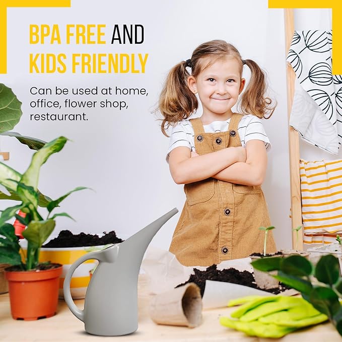 KP KOOL PRODUCTS Watering Can 1/2 Gallon - Small Watering Can for Indoor Plants - Outdoor Watering Can - Gray Plant Waterer - Plastic Watering Can for Garden - 1 Pack