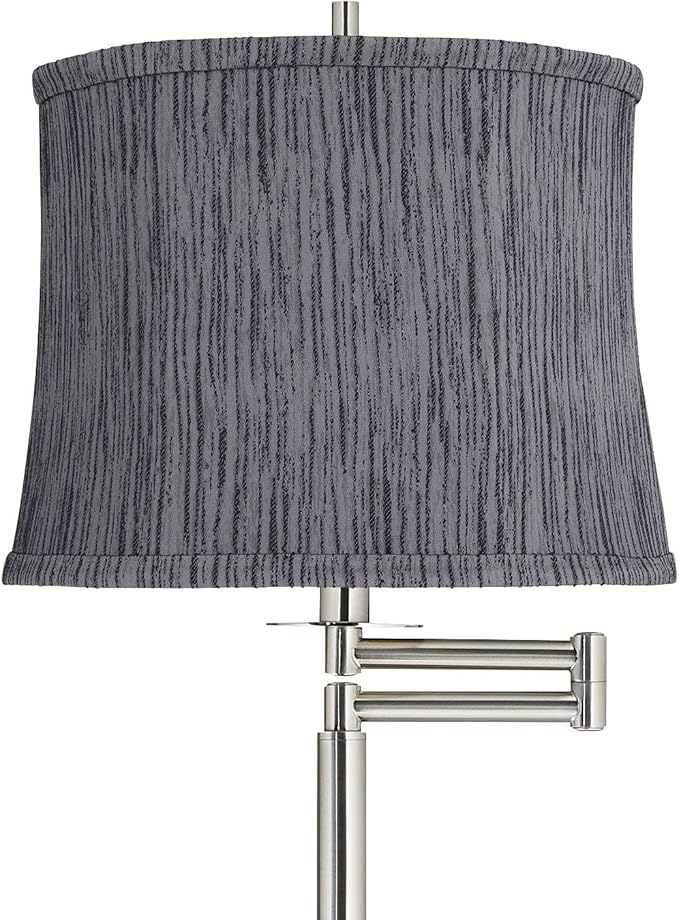 360 Lighting Druckman Modern 60 1/2" Tall Standing Floor Lamp Skinny Adjustable Swing Arm Pole Silver Metal Brushed Nickel Finish Living Room Bedroom House Reading Office Kensing Gray Drum Shade
