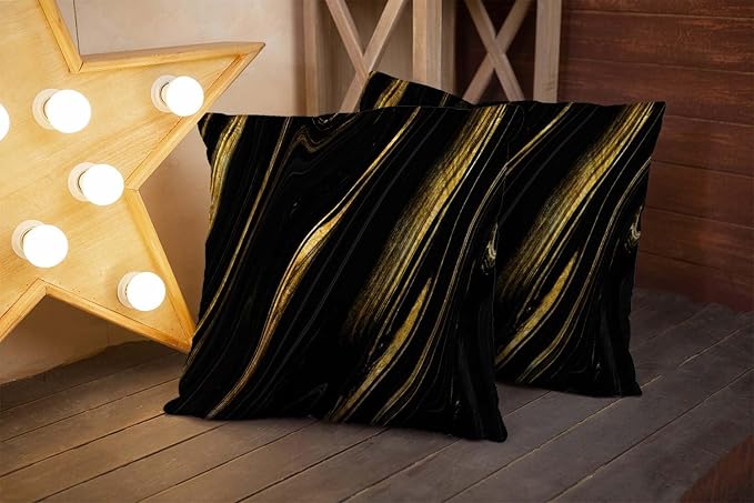 CAPSCEOLL Black Gold Throw Pillow Covers,Modern Abstract Art Painting Throw Pillows for Couch,Black Pillow Covers 18X18 Inch 2 Pcs Square Cushion Cover Gift for Couch Sofa
