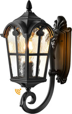 VIANIS Black Dusk to Dawn Outdoor Lighting, Vintage Outdoor Sconce Lights with Water Ripple Glass, 100% Aluminium Anti-Rust Waterproof Patio Wall Light Fixture, Outside Porch Lantern for House Garage