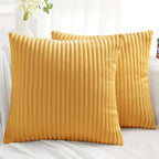 Simmore Decorative Fall Throw Pillow Covers 18x18 Set of 2, Soft Natural Plush Flannel Double-Sided Fluffy Couch Pillow Covers for Sofa Living Room, Mustard Yellow