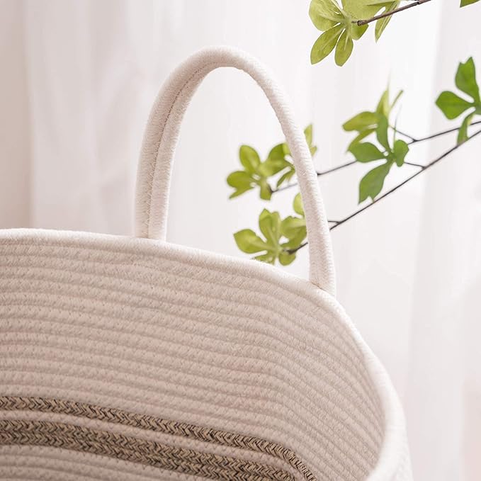Cotton Rope Laundry Hamper by YOUDENOVA, 105L - Woven Collapsible Laundry Basket - Clothes Storage Basket for Blankets organizing, Bedroom Storage, Clothes Hamper – Brown
