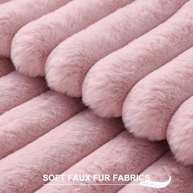 Pallene Faux Fur Plush Throw Pillow Covers 22x22 Set of 2, Luxury Soft Fluffy Striped Decorative Pillow Covers for Sofa, Couch, Living Room, Blush Pink