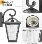 Outdoor Lights Fixtures Wall Mount, Outdoor Wall Lantern with Water Ripple Glass, Waterproof Outside Exterior Wall Sconce Lights Fixture for House, Front Porch, Patio, Large, Matte Black