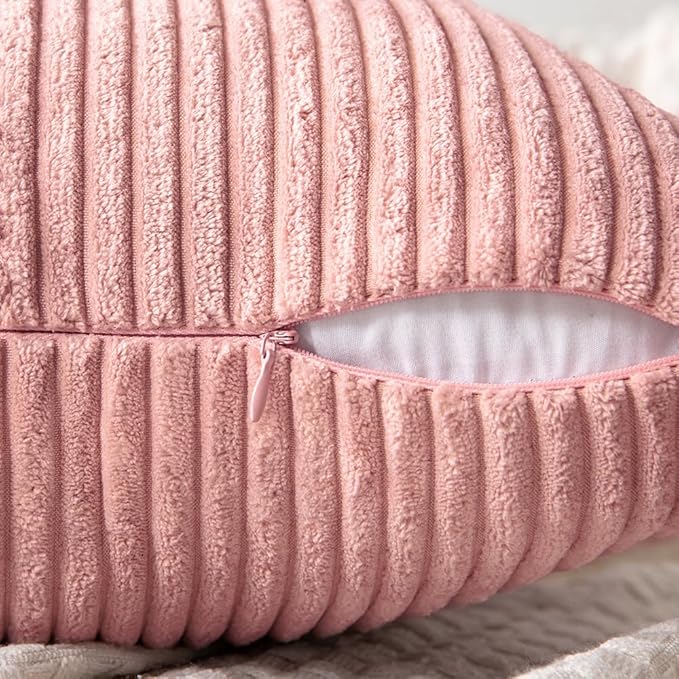 MIULEE Blush Pink Corduroy Pillow Covers Pack of 2 Boho Decorative Spliced Throw Pillow Covers Soft Solid Couch Pillowcases Patchwork Cushion Covers for Living Room Bed Sofa 16x16 inch Valentines Day