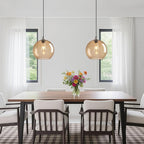 Light Brown Glass Pendant Lights Kitchen Island Globe Pendant Light Fixtures Modern Pendant Lighting for Bedroom Living Dining Room Light Fixture (9.84 in, 2 Pack)