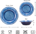 12 Pcs Blue Melamine Dinnerware Set, Shatterproof and Dishwasher Safe, Ideal for Indoor and Outdoor Use