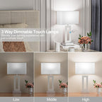 Bedroom Table Lamps Set of 2 - White Silver Touch Bedside Lamps with USB C+A, 3 Way Dimmable Gold Lamp for Nightstand, Modern Night Stands Lamps for Living Room End Tables