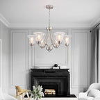 Modern Brushed Nickel Farmhouse Chandelier 6 Light Silver Chandeliers for Dining Room Adjustable Height Hanging Light Fixture with Clear Glass Shade,Pendant Light Fixture for Living Room Hallway Foyer