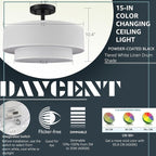 DAYCENT Black Drum Semi Flush Mount Ceiling Light Modern Farmhouse Dimmable LED Light Fixture Ceiling 30W 3000K/4500K/5500K Drum Shade Ceiling Light for Bedroom Hallway