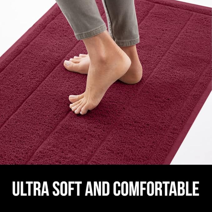 GORILLA GRIP Dirt Grabber Mesh Doormat, Low-Profile, Stain and Fade Resistant Heavy Duty Quick Dry Striped Doormats, Mats for Indoor or Outdoor Entry, Shoe Scraper, Garage Entrance Mat, 35x23 Burgundy