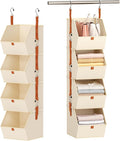 Hanging Closet Organizer 4 Tier - Clothes Hanging Shelves, Space-Saving Closet System, Fabric Storage Bins Bedroom Organization, Collapsible Baskets for Home, Dorm, Rv, Beige