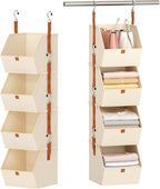 Hanging Closet Organizer 4 Tier - Clothes Hanging Shelves, Space-Saving Closet System, Fabric Storage Bins Bedroom Organization, Collapsible Baskets for Home, Dorm, Rv, Beige