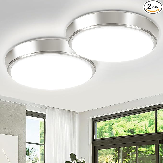13 Inch 36W Dimmable Flush Mount LED Ceiling Lights, 5CCT (2700K-6500K) Adjustable & 4000LM Super Bright LED Ceiling Light Fixtures, Brushed Nickel Modern Ceiling Lamp for Bathroom Hallway, 2-Pack