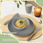 Wrova Wheat Straw Dinnerware Sets of 20,Dishwasher Safe Kitchen Plates and Bowls Sets,Camping Dishes Sets Contains Dinner Plates,Cereal Bowls,Drinking Cups and Flatware.(Grey)