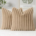 MIULEE Faux Fur Decorative Throw Pillow Covers 18x18 Inch Set of 2, Modern Spring Home Decor Soft Plush Couch Pillows Cozy Fluffy Cushion Covers for Sofa Khaki