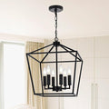 MELUCEE 6-Light Black Farmhouse Chandelier 16 Inches Cage Hanging Lights Rustic Lantern Pendant Lighting for Kitchen Island Dining Room Foyer Hallway, E12 Base