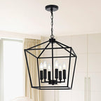 MELUCEE 6-Light Black Farmhouse Chandelier 16 Inches Cage Hanging Lights Rustic Lantern Pendant Lighting for Kitchen Island Dining Room Foyer Hallway, E12 Base