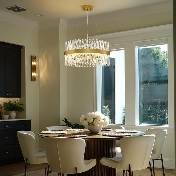 Modern Crystal Chandeliers, Crystal Chandelier for Dining Room, 24 Inch Round Gold Chandelier. Suitable for Living Rooms, Kitchens, bedrooms, and Entrance Halls. Elegant Chandeliers.