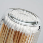 Glass Qtip Holder with Lid,Bathroom Organizer and Storage Jars - Apothecary Jars for Cotton Balls, Cotton Swabs,Pads,Floss Picks,Vanity Organizer,Bathroom Accessories and Countertop Storage Canisters