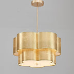 Shrine Lighting Chandeliers, Modern Design, Perfect Drum Pendant Light for Dining Room, D17.3'' × H9.4'', Adjustable 35'', 4 x E12 Sockets, Two Cloth Gold Lampshades & Gold Frame Finish