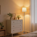 Floor Lamp with Linen Shade - 62" Tall LED Standing Lamp with Foot Switch, 3 Color Temps, 9W E26 Bulb Included, Black Floor Reading Light Corner Lamp for Living Room Bedroom Office Dorm