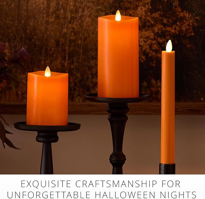Luminara Flickering Flameless LED Candle, Battery Operated with Timer Function, Russet Orange Pillar 3 x 6.5 Inch, Real Wax Unscented Fall Home Indoor Decor, Remote Ready (Sold Separately), Melted Top