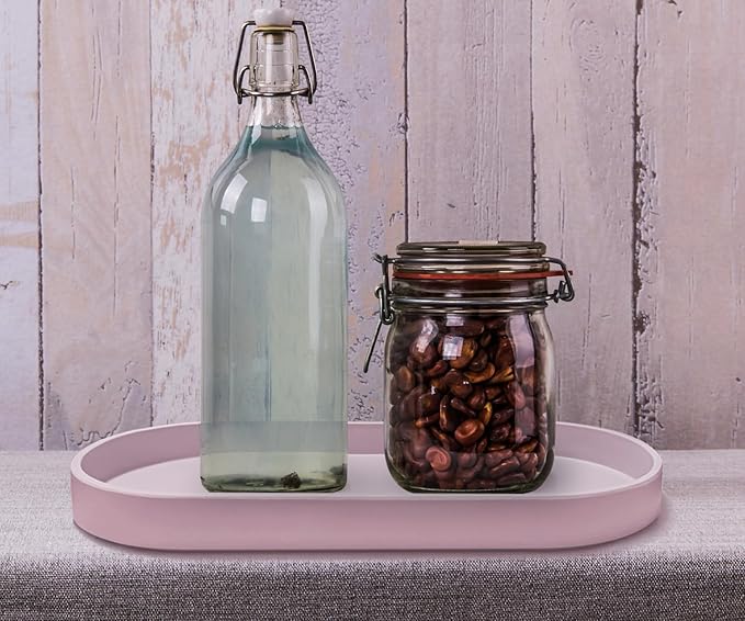 Pink Small Tray (11.8 inch), Oval Tray for Kitchen Counter, Bathtub Bathroom Vanity Items, Countertop Organizer, Coffee Accessory, Bar, Serving Seasoning, Salt and Pepper, Soap, Perfume.