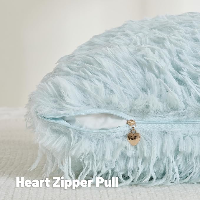 FUTEI Light Blue Decorative Throw Pillow Covers 18x18 Inch Set of 2,Soft Fluffy Faux Feather Texture Cushion Cases,Modern Home Luxury Decor for Couch Bed Living Room