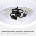 LamQee 20” Modern Drum Chandelier, 2-Tier Semi-Flush Mount Pendant Light Fixtures 3-Light with White Fabric Lampshades, Matte Black Fixtuer Hang Ceiling Lamp