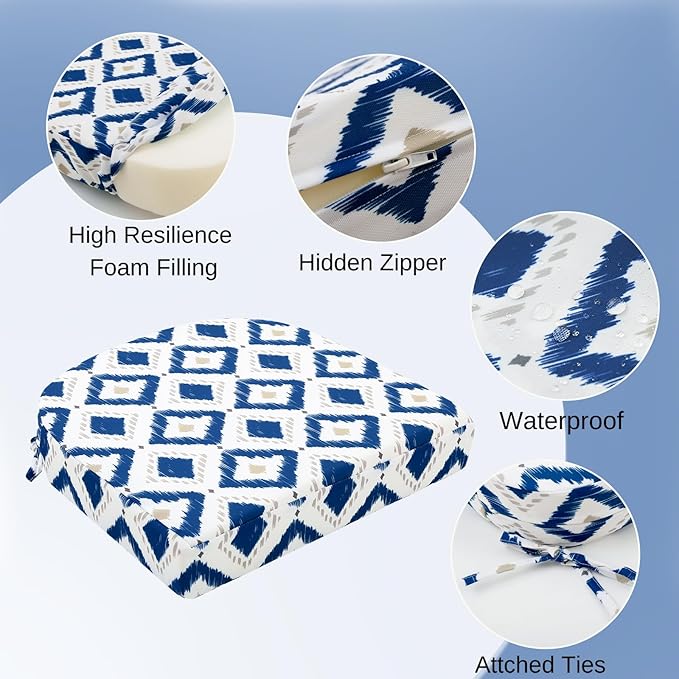 idee-home Outdoor Chair Cushions Set of 4, Thick 19" x 19" x 3" Outdoor Seat Cushions Patio Furniture Waterproof with Ties, Dining Pads