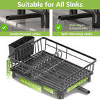 Dish Drying Rack for Kitchen Counter, Stainless Steel Dish Strainer with Detachable Cutlery Holder, Automatic Drainage System, Large Drainers Rack for Home and Appartment